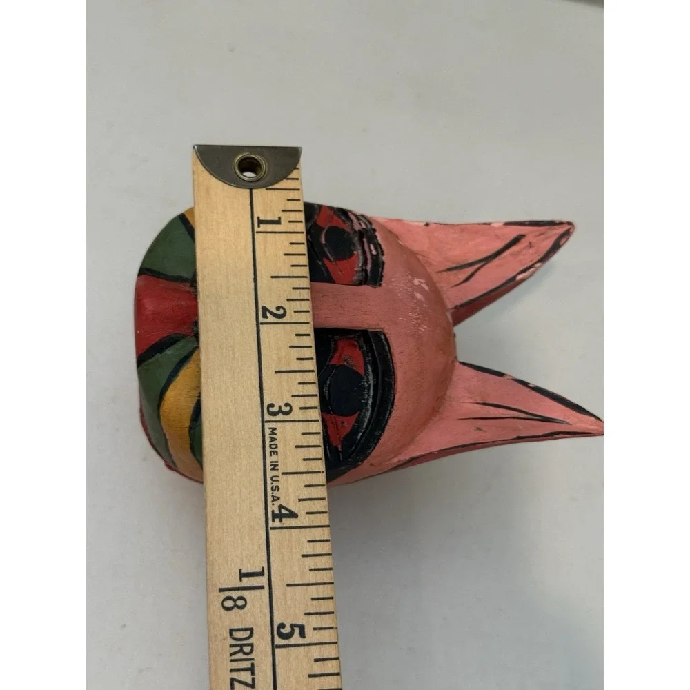 Vintage‎ Folk Art Cat Hand Carved Wood Trinket Box Multicolor Kitty